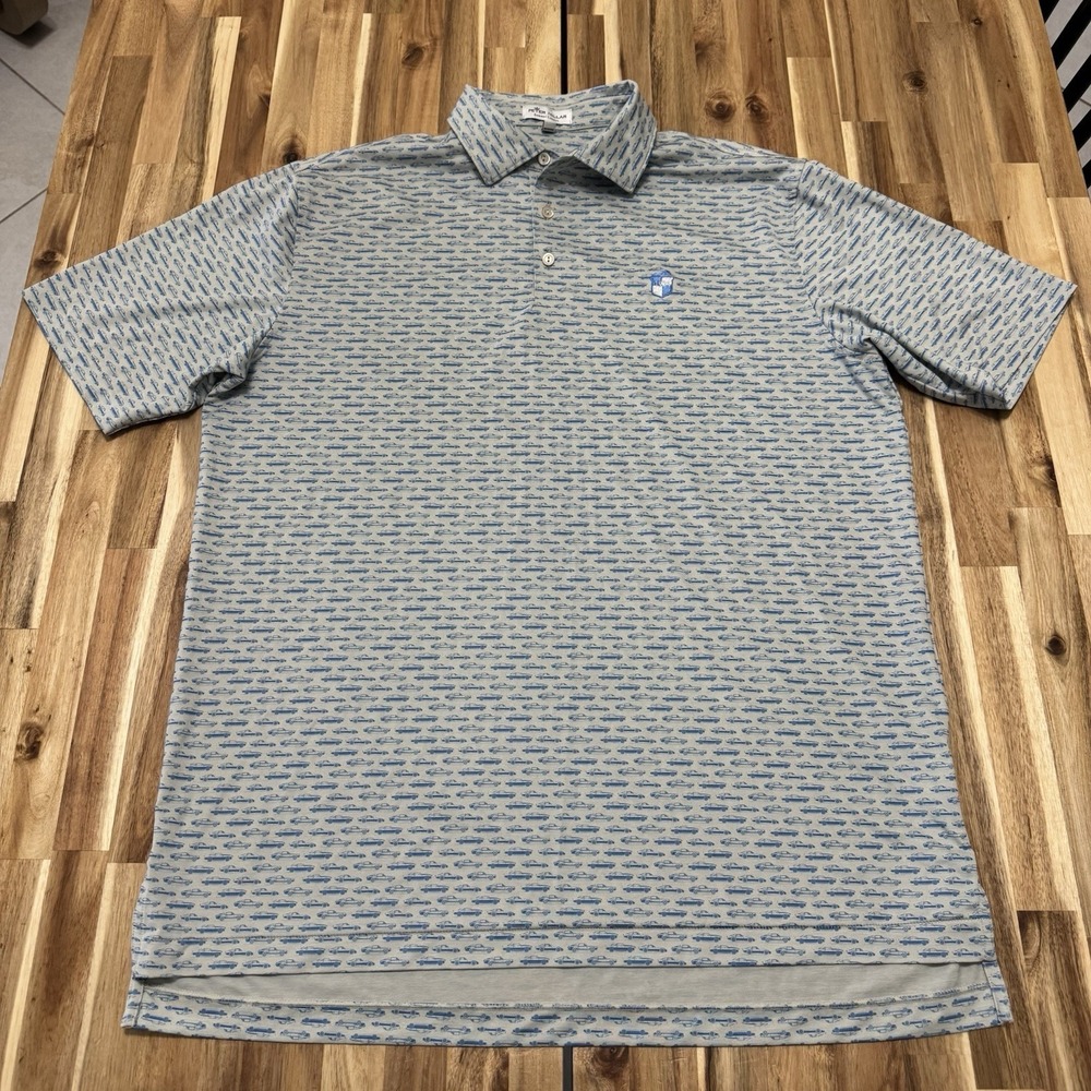 Peter Millar Polo Shirt Mens L Car Print Stretch Golf Summer Comfort Performance